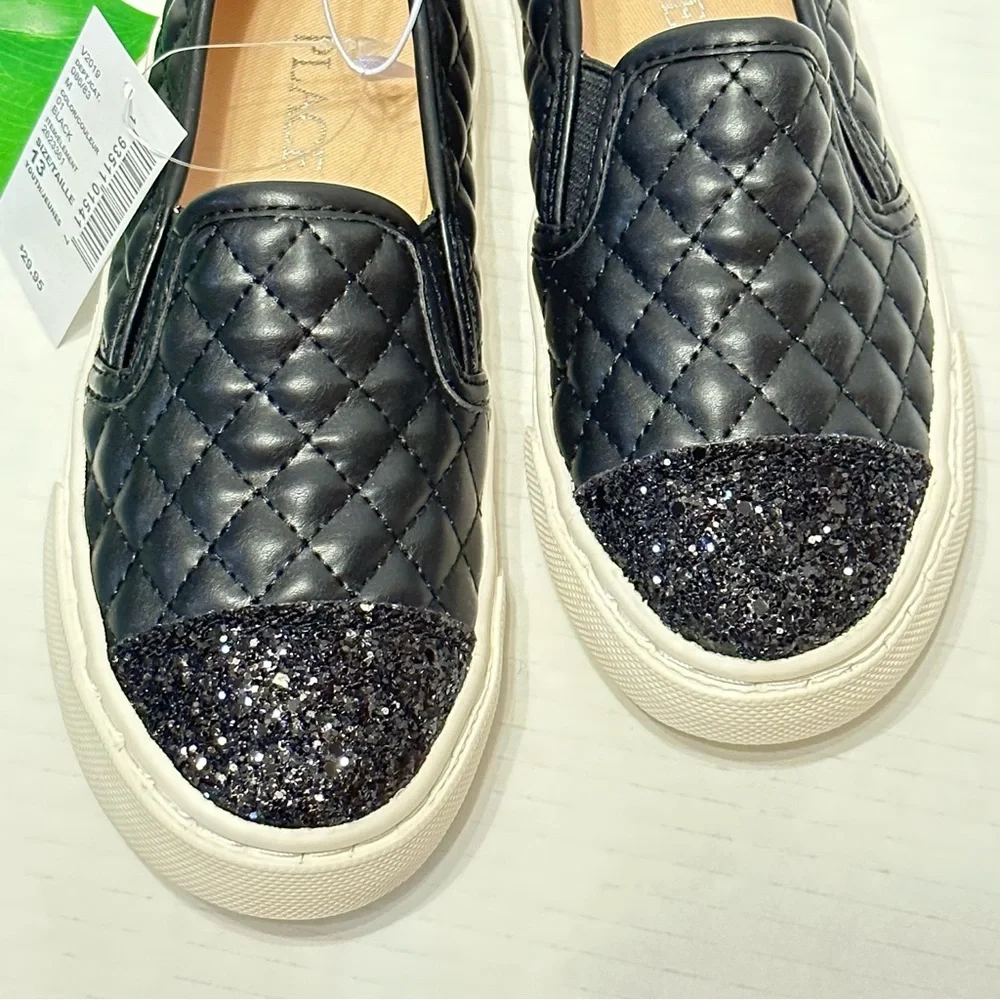 Children’s Place Girl Slip On Black Glitter Flats NEW
